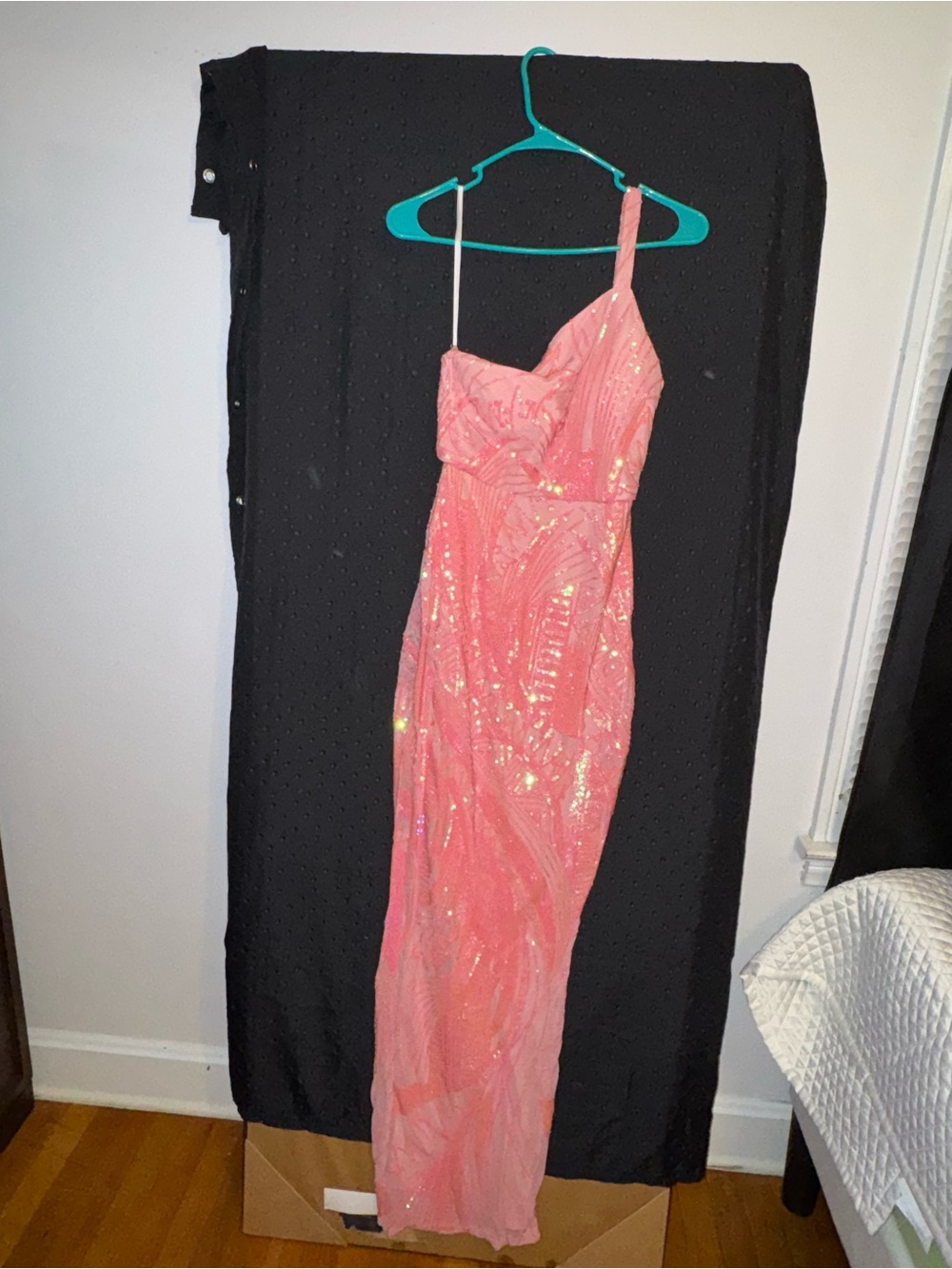 Women's Sequin One-Shoulder Pink Evening Dress